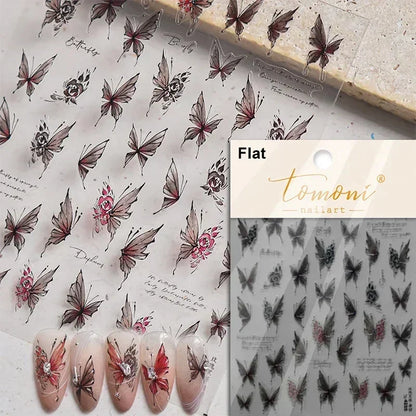 Shiny jelly butterfly 5D nail art sticker with rhinestones and insects, perfect for DIY manicure decoration by Blushimmer.