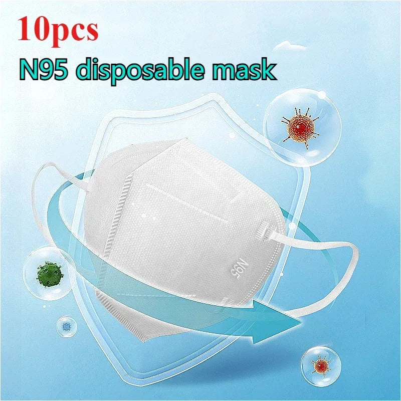 10pcs N95 Face Masks Disposable Protective Mask Anti Dust Mask Health Protective Dust and Droplet Prevention Breathable Design