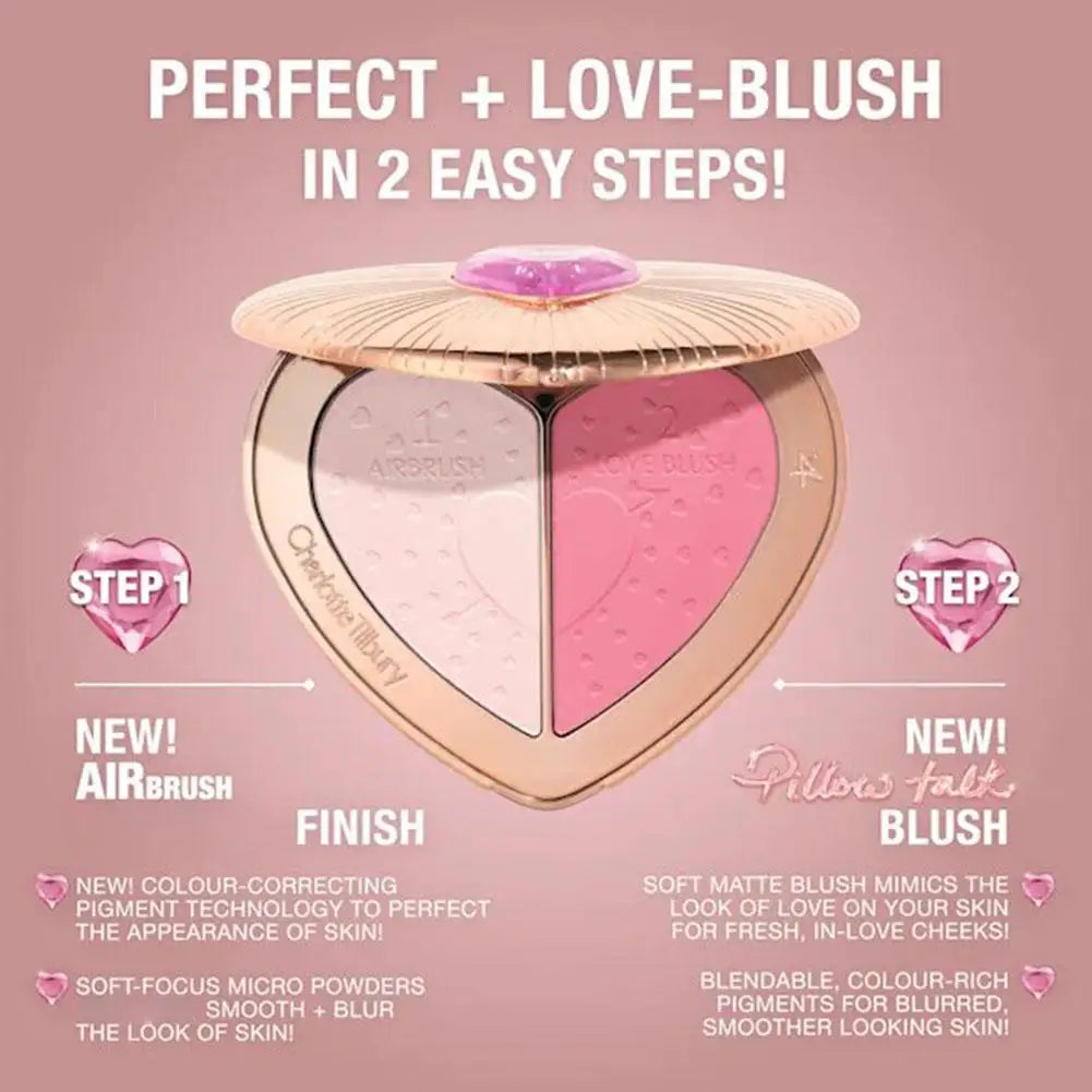 Blushimmer C/T Two Tone Heart Blush in natural pink and peach shades, 13g, with smooth, flawless finish for a radiant look.