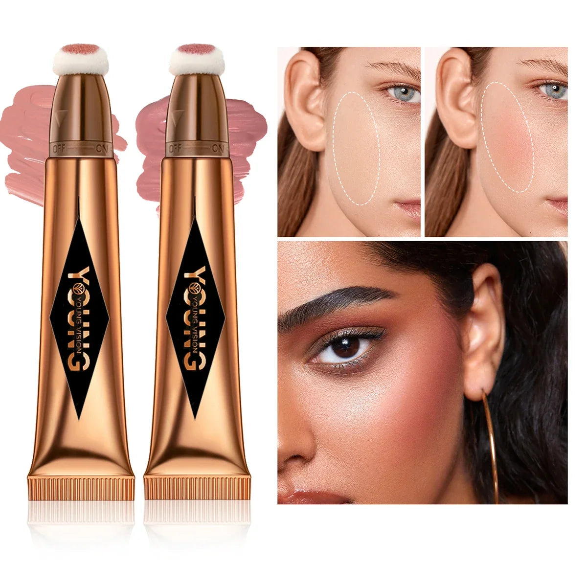 Blushimmer 6-color cotton blush cushion with skin-friendly highlighter, natural blending, and non-irritating formula, shown in image.