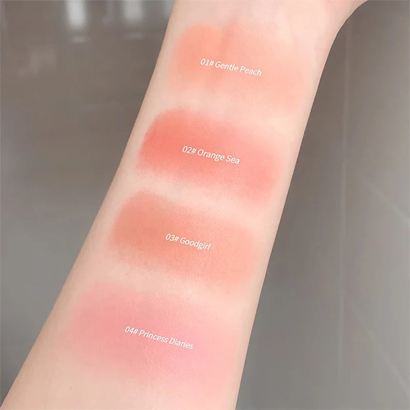 Blushimmer 3D relief blush cream in natural blush color, featuring soft, delicate texture and low saturation for a tender makeup look.