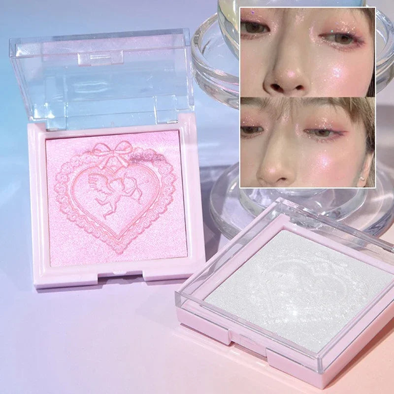 Blushimmer Love Angel high gloss powder highlighter palette with peach fairy shades, glitter body bronzer, highlight, and contour makeup