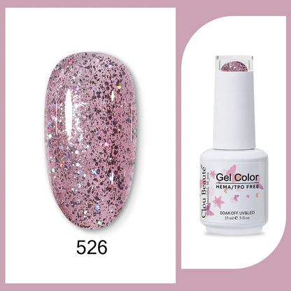 Blushimmer Clou Beaute 15ml neon gel nail polish with red, black, white, and green shades, featuring velvet top coat and semi-permanent finish.