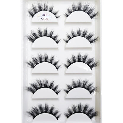 Set of five natural 3D mink false eyelashes by Blushimmer, featuring makeup tools and faux cils for beauty and makeup enhancement.