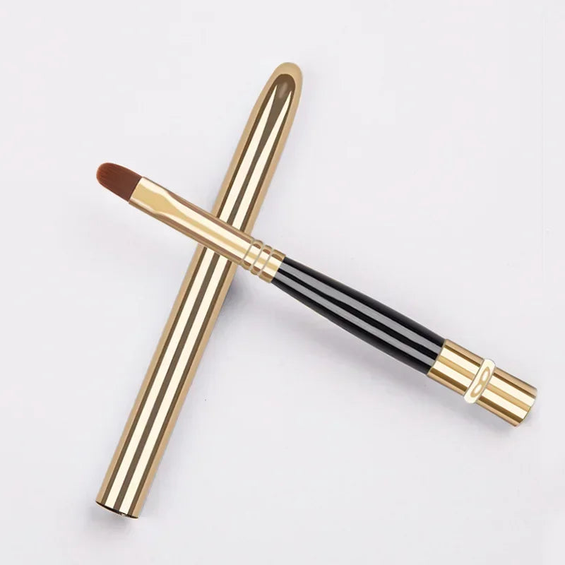 Blushimmer portable silver lips makeup brush pen with metal handle and protective cap, ideal for applying lipstick and lip gloss.