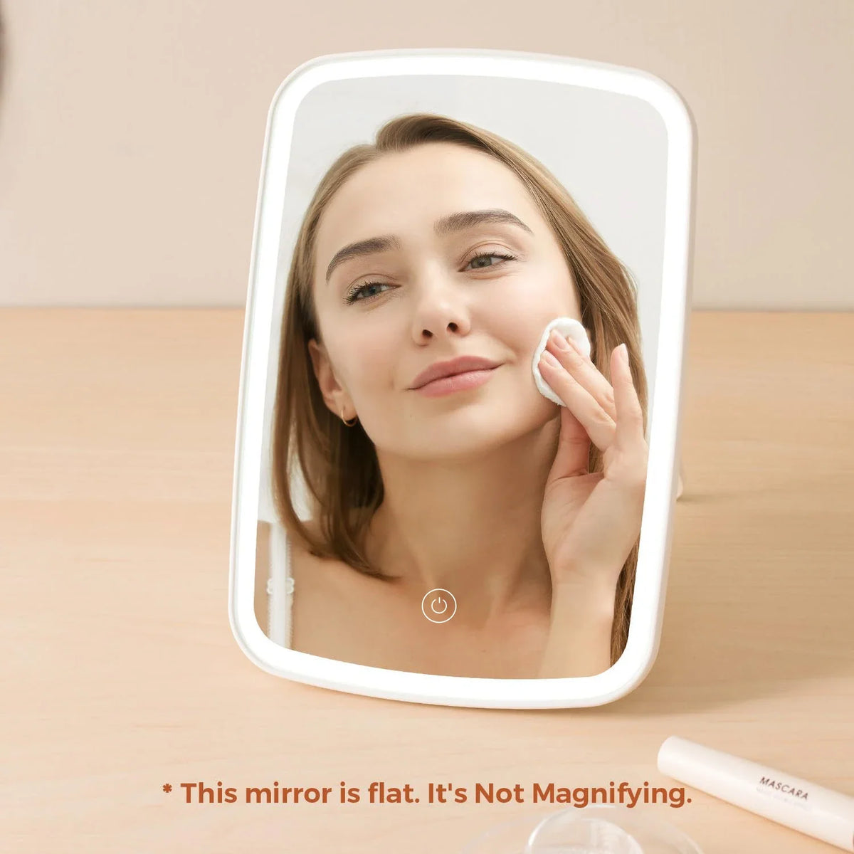 Blushimmer LED makeup mirror with stand, compact square travel vanity mirror, foldable, touch screen, portable tabletop lighted cosmetic mirror