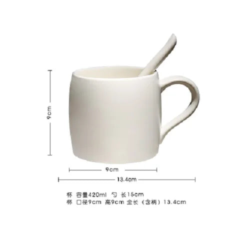Nordic coffee shop frosted mug with spoon Tray Black coffee cup with wooden base Mark Drinkware mug Creative ceramic water cup