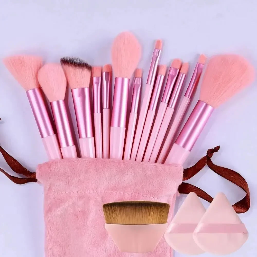 Vegan makeup brush set by Blushimmer featuring soft fluffy kabuki and blending brushes for foundation, contour, and baking.
