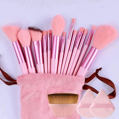 Vegan makeup brush set by Blushimmer featuring soft fluffy kabuki and blending brushes for foundation, contour, and baking.