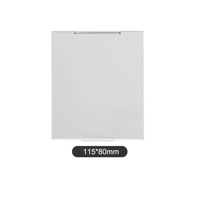 Blushimmer aluminum folding portable makeup mirror with compact design, showing the foldable mirror open with cosmetic tools inside.