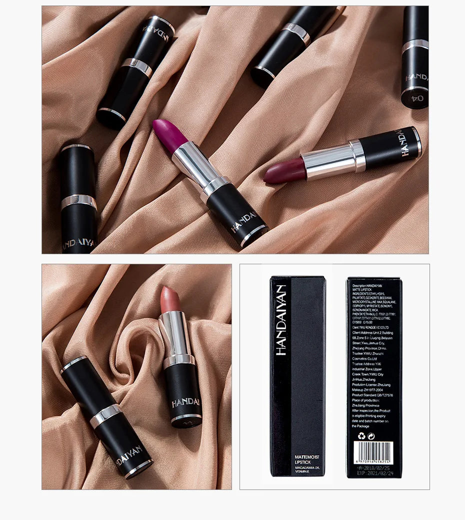 Blushimmer Handaiyan 12-color matte velvet lipstick set with long-lasting, waterproof, non-stick cup, vibrant color display