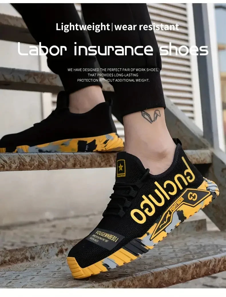 Steel Toe Anti-Puncture Men's Safety Shoes Reinforced Sole Slip Resistant Shoes Man Lightweight Breathable Men's Work Shoes