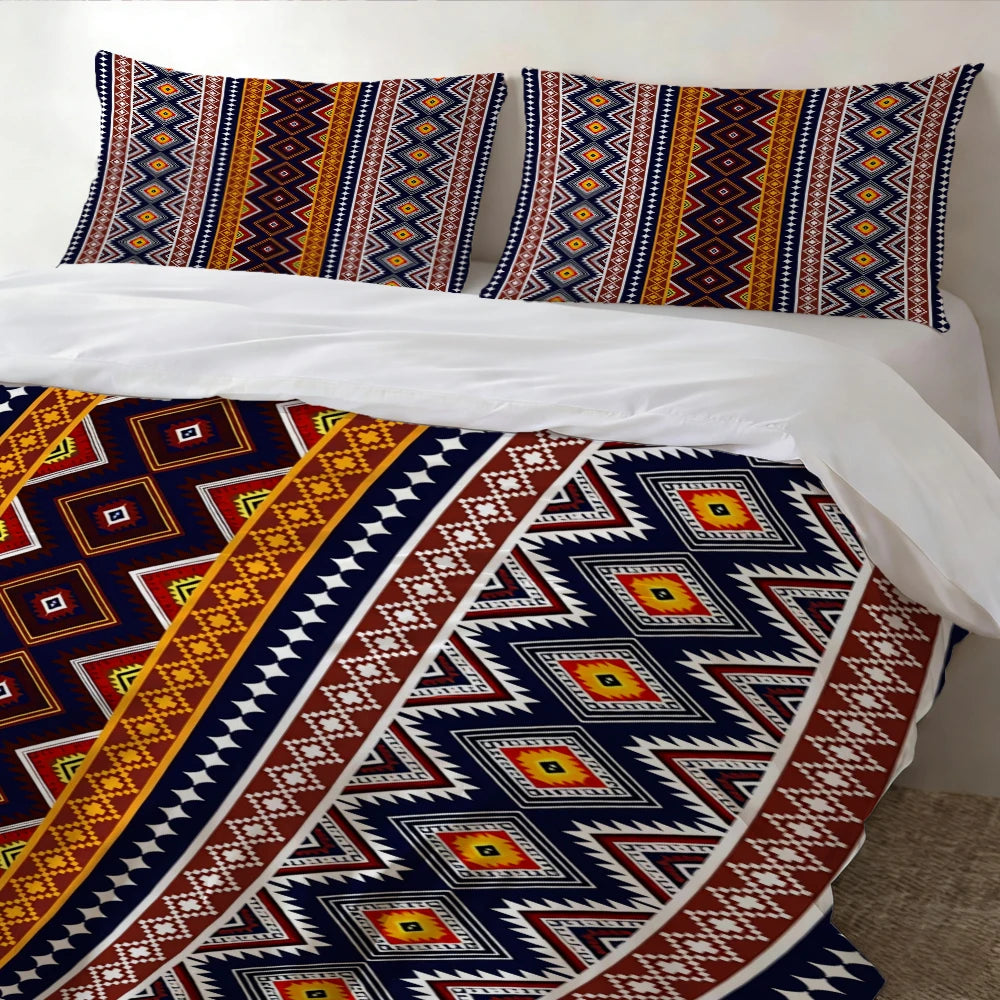 High-Definition Digital Printed Bedding Set, Ethnic Style Geometric Pattern Duvet Cover Set, Large Floral Print Duvet Cover Set, Includes 1 Duvet Cover + 2 Pillowcases, Suitable for Bedroom, Guest Room, Home Decoration, Polye