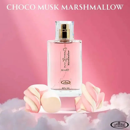 Al Rehab Choco Musk collection with varied scented bottles featuring sweet and rich fragrances for unisex use by Blushimmer.