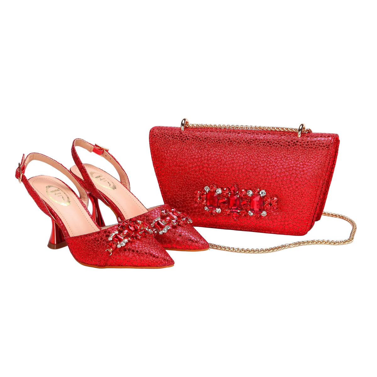 Pair of women's pointed toe shoes and matching bag from EdleessFashion, stylish accessories for elegant outfits.