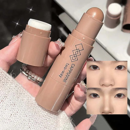 Blushimmer double-head face bronzer contour stick with brush, featuring light and dark shades for contouring and facial brightening.