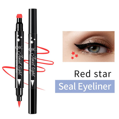 Blushimmer double ended waterproof liquid eyeliner pen with eye stamp, black, long-lasting, smudge-proof makeup for women.