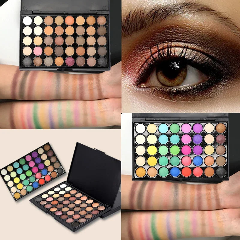 Blushimmer 40-color glitter eyeshadow palette with matte, waterproof, long-lasting pressed powder cosmetics for eye makeup.