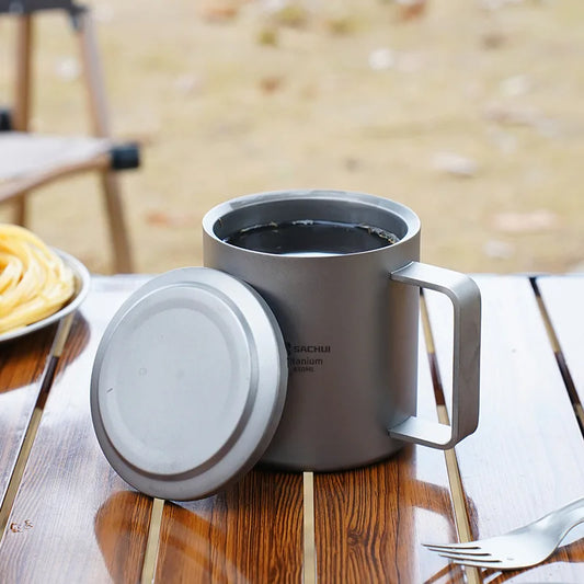 Pure Titanium Double-layer Mug Titanium Cup Insulated Coffee Cup Outdoor Water Cup with Lid and Tea Leakage Cold Drink Tea Set