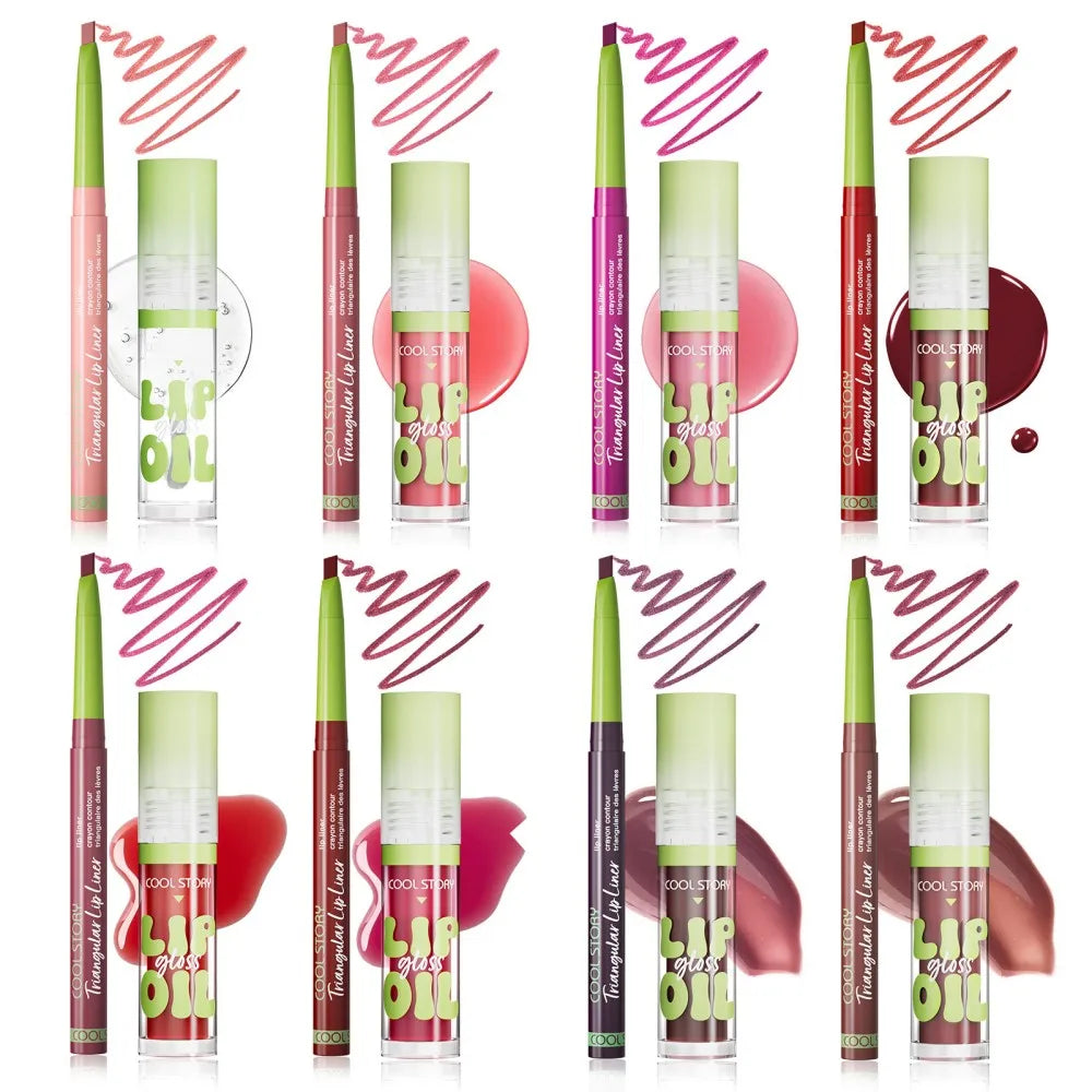 Blushimmer 3-piece lip liner and gloss set featuring dual-ended lipstick and smooth, buildable lip gloss for women.