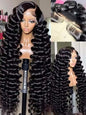 Selvanelle 40-42 inch deep wave human hair wig with HD lace frontal, 13x4 or 13x6, featuring loose curly style for women.