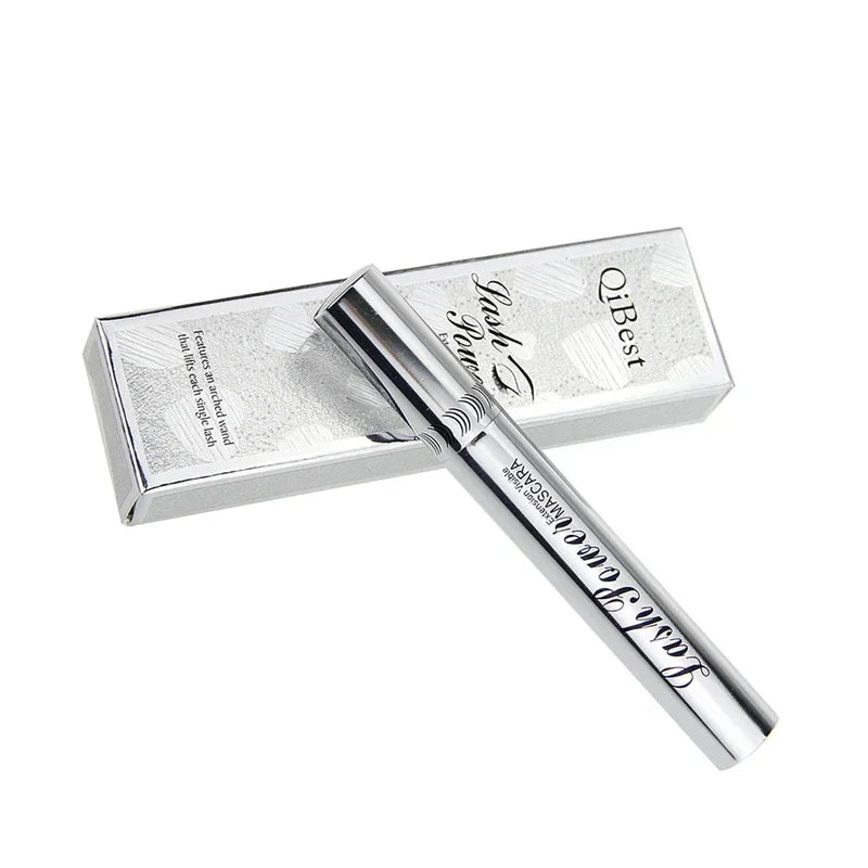 Blushimmer 4D silk fiber waterproof mascara with black lengthening and thickening formula, showcasing a close-up of the mascara wand and lashes