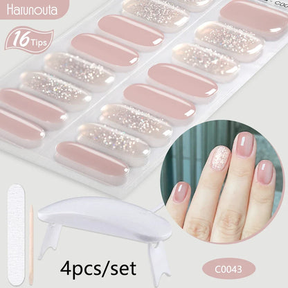 Blushimmer Harunouta 4pcs gradient gel nail strips with nude pink waterproof finish and nail lamp for long-lasting manicures