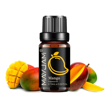 Blushimmer MAYJAM fruit essential oil 10ml bottle with cherry, banana, papaya, grape, litchi, guava, kiwifruit, pear, and fig fragrances.