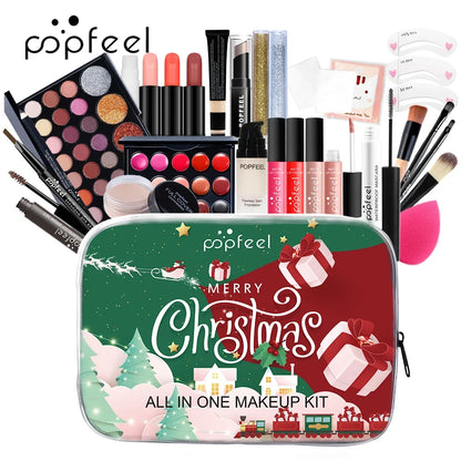 Blushimmer POPFEEL Christmas makeup set with eyeshadow, foundation, and lipstick for holiday and everyday glam looks.