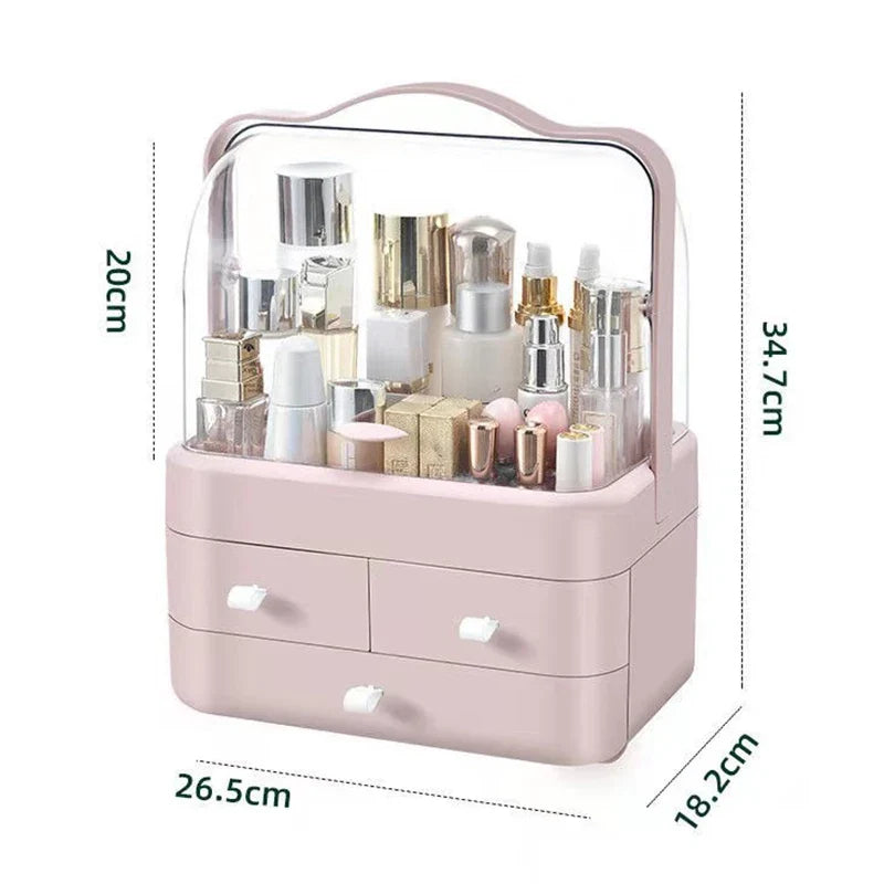 Blushimmer cosmetics receiving box and desktop makeup organizer with drawer, dust-proof storage for skincare and household items