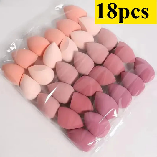 Blushimmer 4/7/18-piece makeup sponge set with versatile liquid, powder, and BB cream applicators and dual-use makeup eggs.