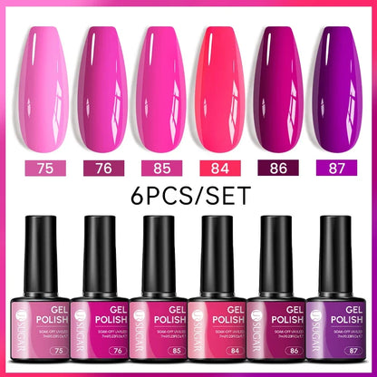 Blushimmer UR Sugar 7ml all-season gel nail polish set with nude pink, red, and glitter shades for manicure and UV gel application.
