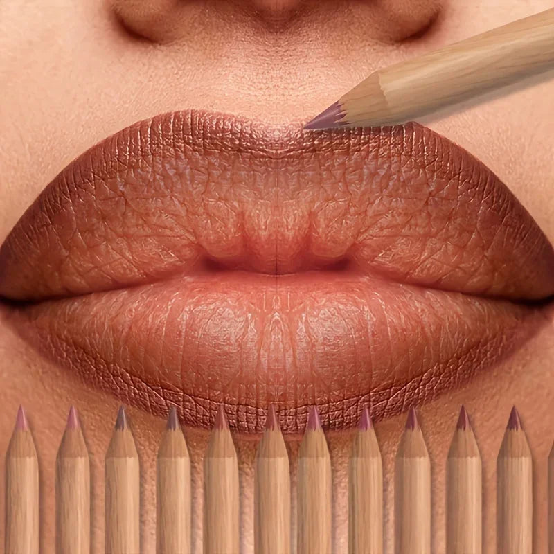 Set of 6 Blushimmer velvet matte lip liners in shades of berry, brown, and pink, designed for long-lasting lip makeup.