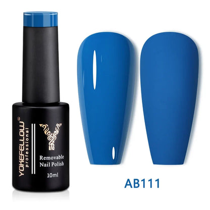 YOKEFELLOW 10ml translucent pink gel nail polish by Blushimmer, showcasing long-lasting, soak-off UV gel varnish in a smooth, glossy finish.
