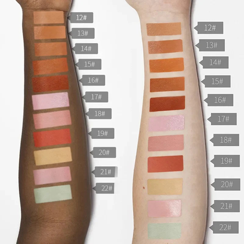 Blushimmer face contour concealer palette with liquid waterproof foundation and correctors for dark skin tones.