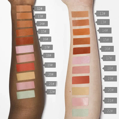 Blushimmer face contour concealer palette with liquid waterproof foundation and correctors for dark skin tones.