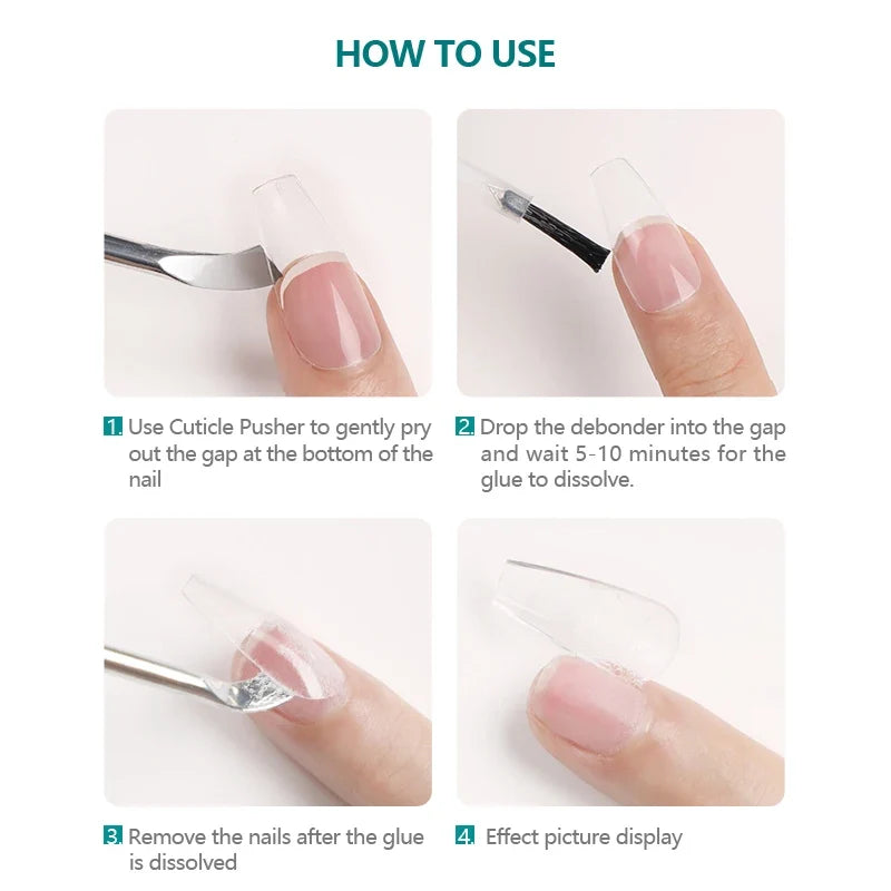 Blushimmer Nailpop 2pcs false nail remover and debonder with 10ml dissolving liquid for rhinestones and nail art accessories.