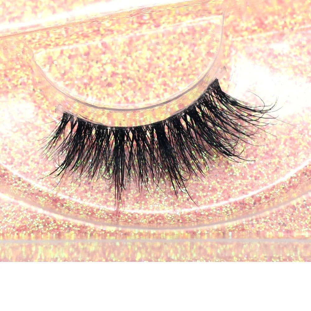 Blushimmer 3D Mink Fluffy Half False Eyelashes with clear band, natural soft, lightweight, reusable short eye strip lash extension