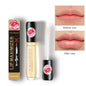 Blushimmer volumising lip plumper serum with glossy lip oil, showcasing shiny, full lips with smooth, moisturized skin.