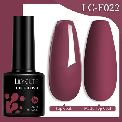 Colorful LilYCUTE gel nail polish bottle by Blushimmer, 7ml, showing vibrant semi-permanent nail art UV gel varnish.