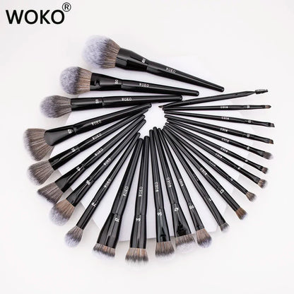 Blushimmer makeup brushes set with foundation, highlighter, blush, eyeshadow, and lip brushes for professional cosmetic application.