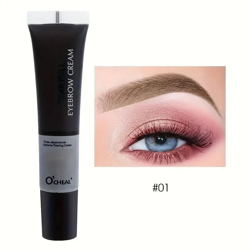 Blushimmer waterproof eyebrow gel cream with semi-permanent tint, showcasing a close-up of the product tube and brush application.