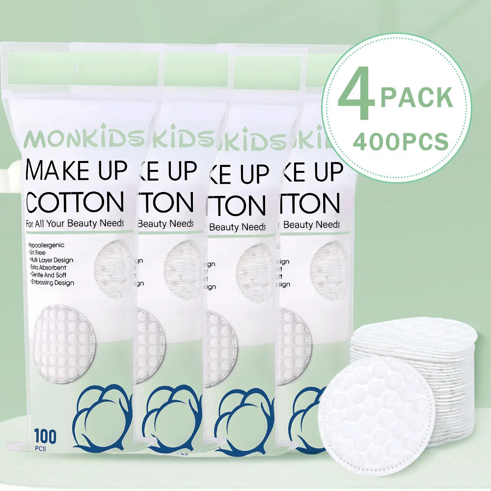 Set of 100 or 200 Blushimmer soft cotton pads with double-sided texture for gentle facial cleansing and makeup removal.