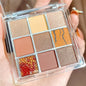 Blushimmer chocolate eye shadow palette with 9 pearly, matte, and shimmery earth tones for versatile eye makeup looks.