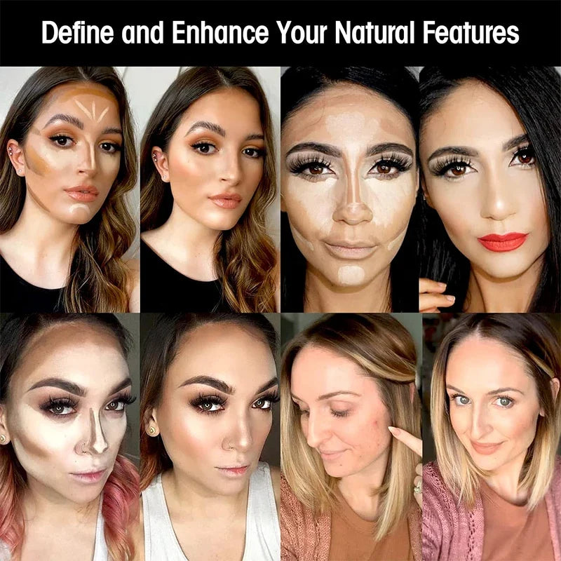 Blushimmer 10-color concealer palette with matte shades for dark circles, contouring, and eye makeup correction in a compact cream set.