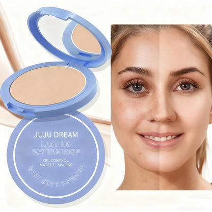 Blushimmer Silk Soft Pressed Powder Oil-Control matte foundation with smooth cake texture and full coverage concealer on a neutral background.