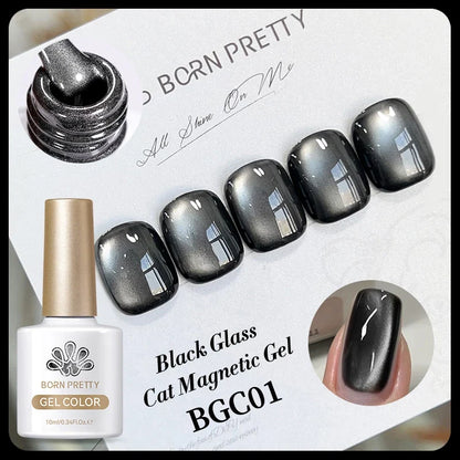 Born Pretty 10ml purple grape cat magnetic gel nail polish with glass beads and whitening effect, shown in a sleek bottle.