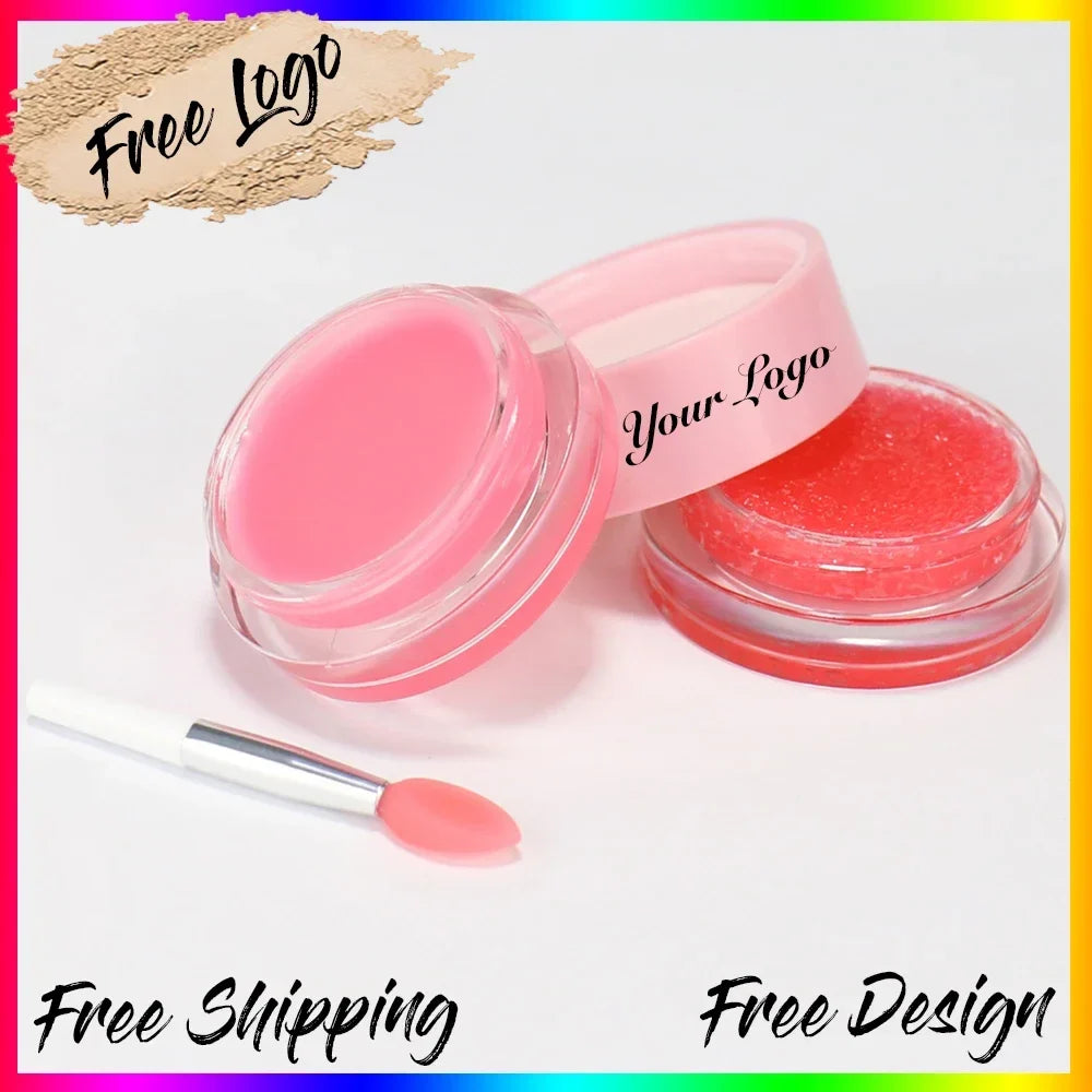 Blushimmer vegan fruit lip scrub and balm in a lipstick tube, moisturizing 2-in-1 sugar lip exfoliant with custom logo.