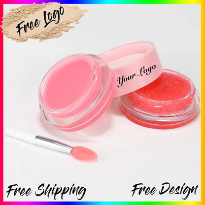 Blushimmer vegan fruit lip scrub and balm in a lipstick tube, moisturizing 2-in-1 sugar lip exfoliant with custom logo.