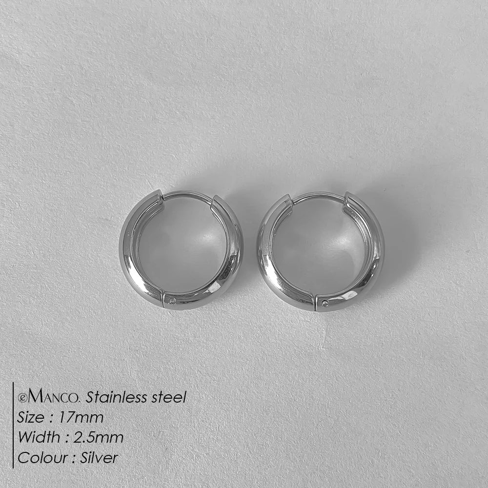 eManco Classic Round Stainless Steel Earrings For Women Men Geometric Circle Ear Buckle Fashion Huggie Daily Jewelry
